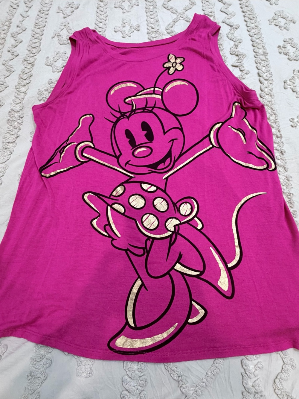 Disney Girls Pink Minnie Mouse Tank with Gold Metallic Accents